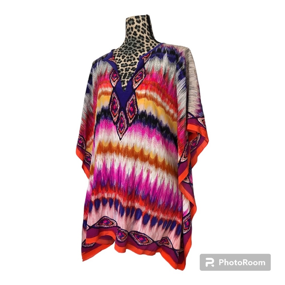 Trina Turk 100% Silk Kaftan Theodora Top Resort-wear, Swim Cover Up